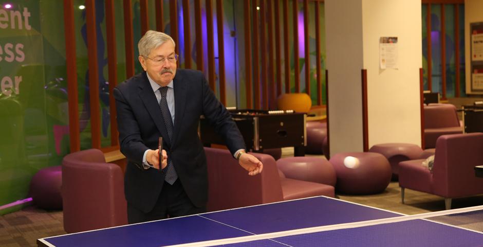 Ambassador Terry Branstad showcases his ping pong skills.