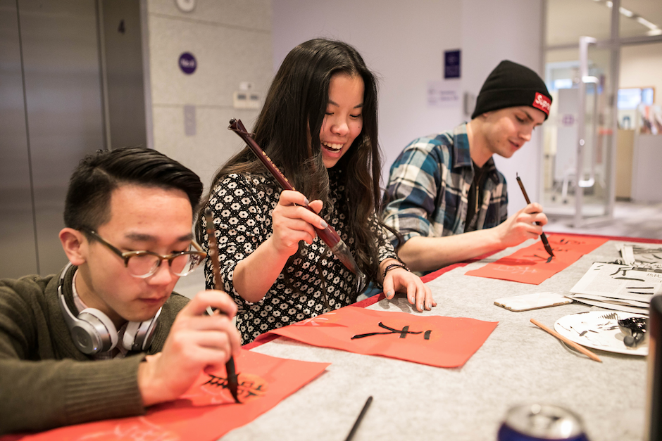 February 8: Celebrating the arrival of the year of the dog with a Chinese calligraphy activity just outside the NYU Shanghai Library.