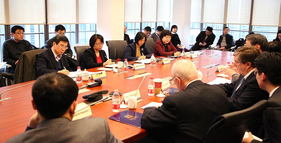 Tiehui Weng, Vice Mayor of Shanghai, visits NYU Shanghai. March 5, 2015. (Photo by Tina Xu)