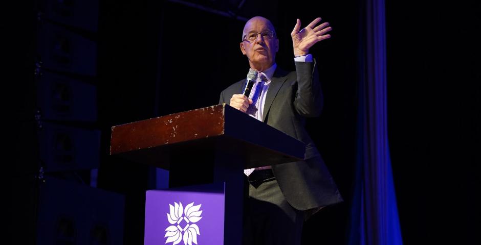 As he does every year, NYU President Andrew Hamilton flew in to welcome and watch the show with the Class of 2023.