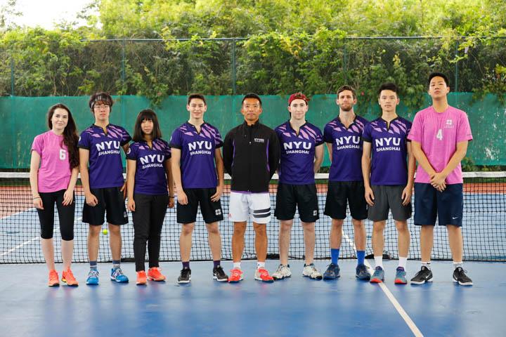 In the tennis competition, NYU Shanghai fielded competitors in men’s singles, women’s singles, men’s doubles, women’s doubles, and mixed doubles. The team defeated  XJTLU and UNNC, 4-1 and 5-0 respectively, bringing the first place trophy back to Century Avenue.  (from left to right in the picture: Aleksandra Salacinska ‘21, Xinchen Hu 胡昕宸’22, Handan Bao 包涵丹 ‘22, Cyrus Guo ‘22, Jian Jiang - Coach, Dylan Polley ‘21, Eduardo Scheuren ‘21, Zhiheng Yang 杨知恒 ‘22, Vincent Wu ‘21)