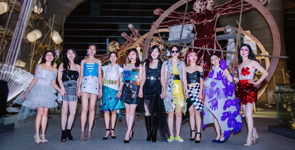 On November 11, Green Shanghai, a student organization dedicated to promoting conservation and  sustainability on campus and across the city, hosted its third Trash Fashion Show at the Shanghai Himalayas Museum. The show brought NYU Shanghai’s aspiring designers, models and eco-activists together to transform trash into high fashion and raise awareness about the possibilities of recycling and sustainable development. Students walked the runway in eye-catching outfits made from everyday waste such as bubble wrap, surgical gloves, and trash bags.