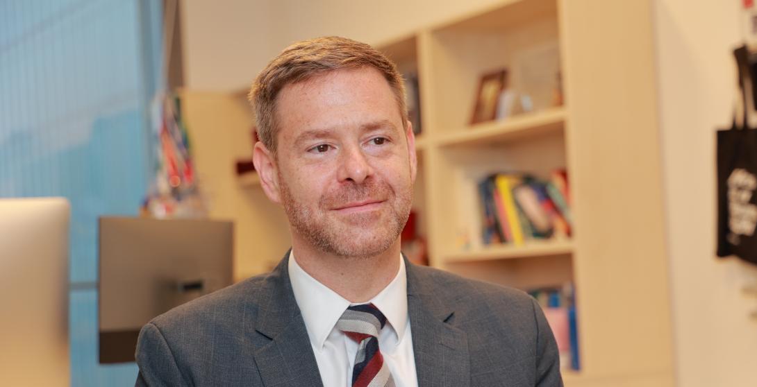 Hall in his office at NYU Shanghai
